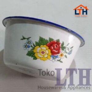 MANGKOK TINGGI JADUL 15 CM BASKOM KOBOKAN SENG ENAMEL KALENG MOTIF KEMBANG RRT 15CM MANGKUK 14 JARI