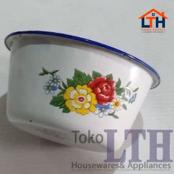 MANGKOK TINGGI JADUL 15 CM BASKOM KOBOKAN SENG ENAMEL KALENG MOTIF KEMBANG RRT 15CM MANGKUK 14 JARI