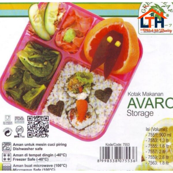 5-62-1.jpg KOTAK MAKANAN AVARO 7553 GREEN LEAF / LUNCH BOX SEKAT 5 / OMPRENG
